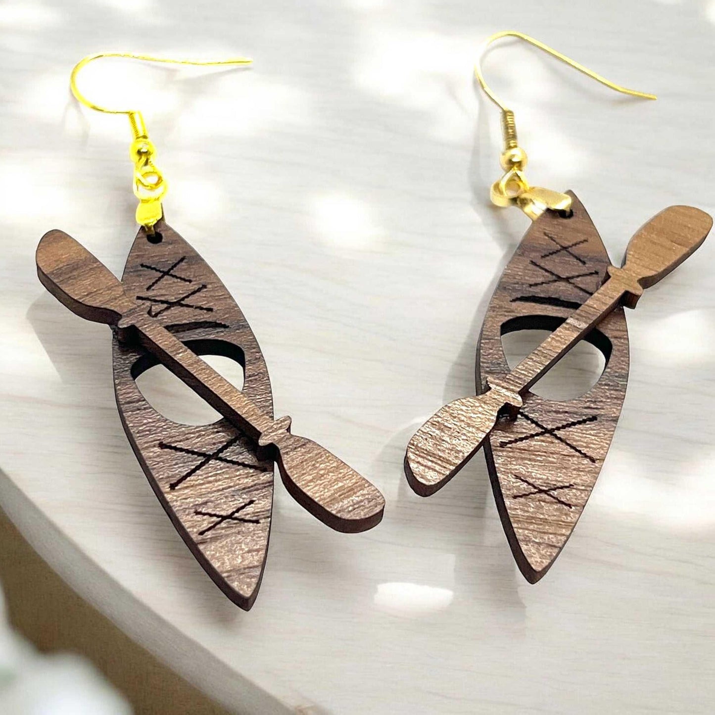 Kayak & Paddle Walnut Wood Earrings