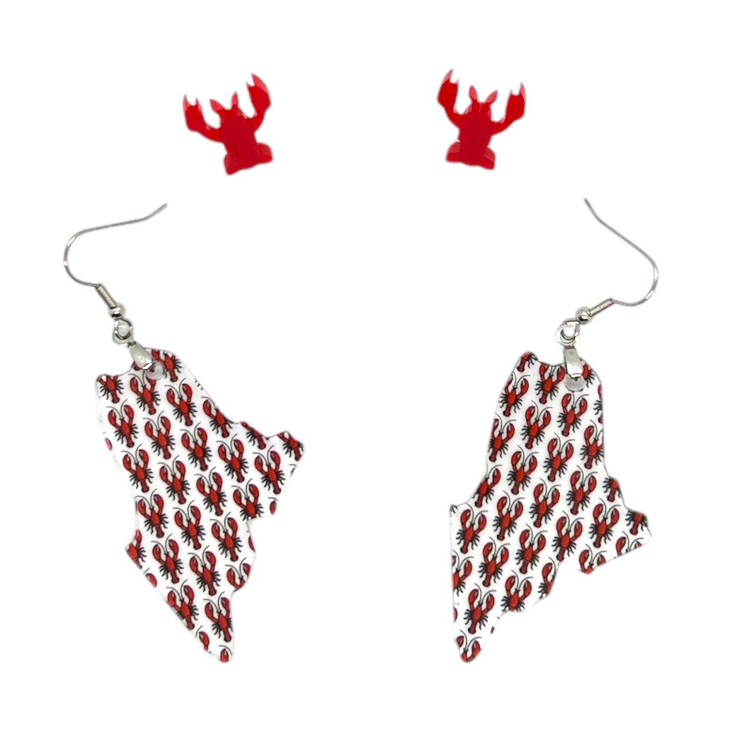 State of Maine Shaped and Lobster Acrylic Studs and Dangle Earrings Set Hypoallergenic