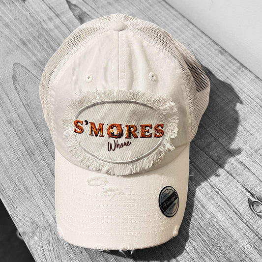 S'mores Whore, Smores Whore Camping, Camper, Campfire Vintage Distressed Dad Trucker Hat