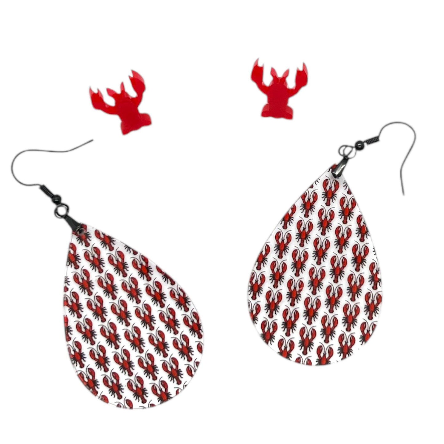 Teardrop Maine Lobster Acrylic Studs and Dangle Earrings Set Hypoallergenic