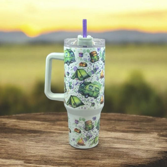 Color Burst Camping 40oz Tumbler Pale Green