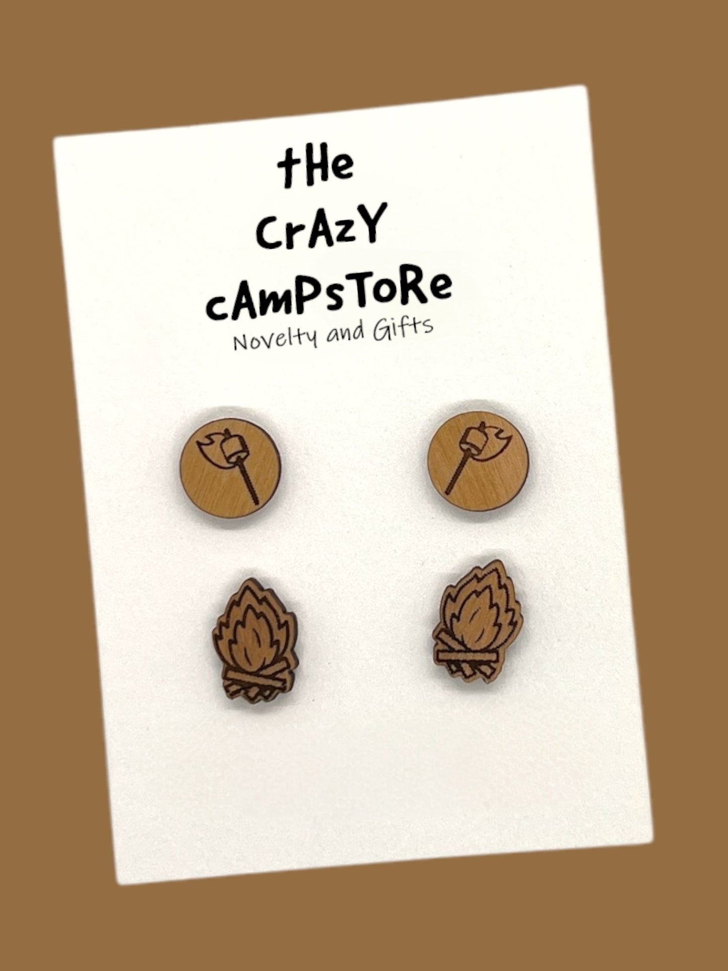 Campfire Smores S'mores Camping Camp Fire Wood Earrings Set Hypoallergenic