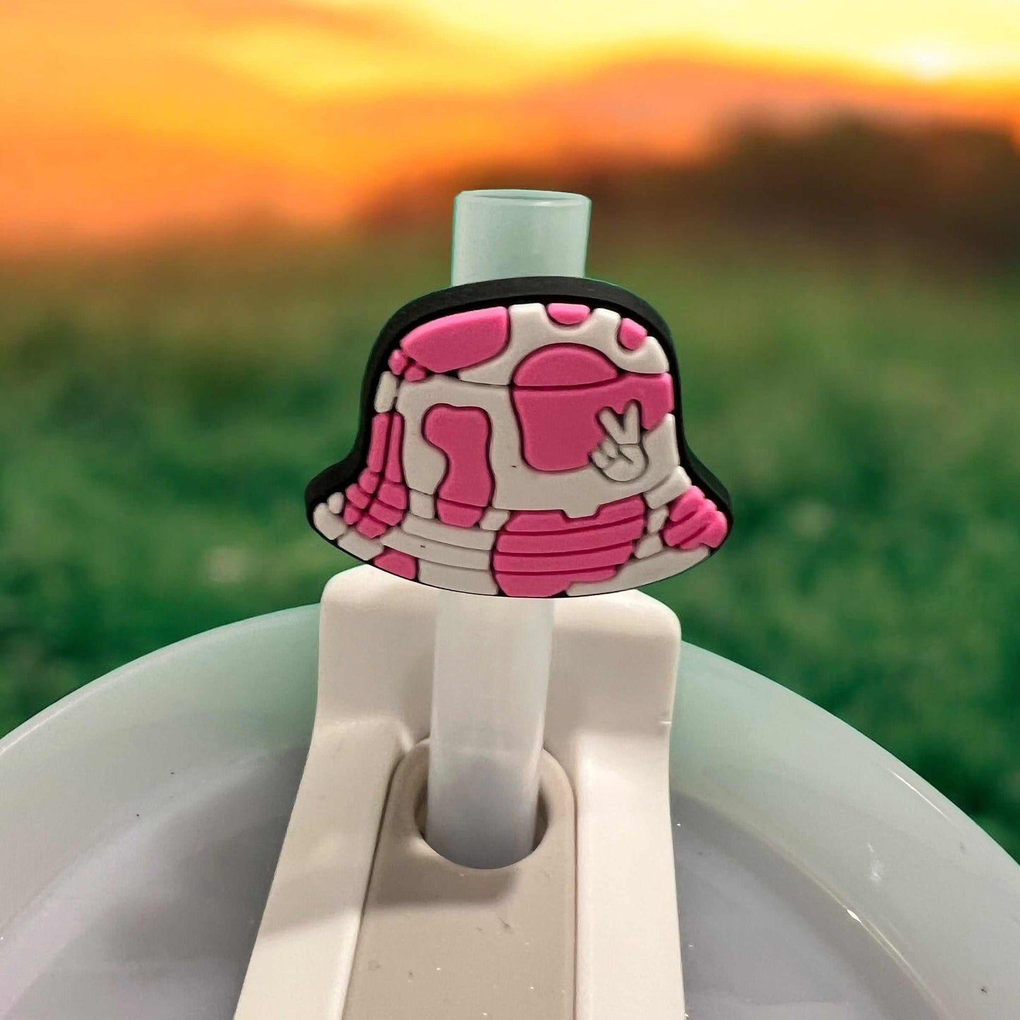 Pink Bucket Hat Camping Tumbler  Straw Slider Topper