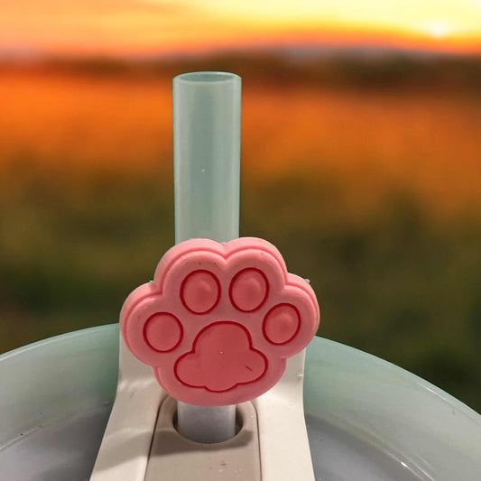 Pink Paw Dog Cat Straw  Tumbler Straw Slider Topper