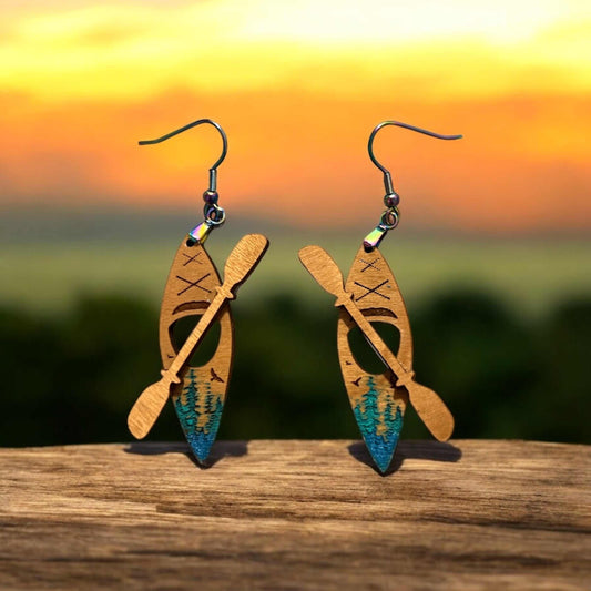 Nature Forest Lake Kayak & Paddle Earrings