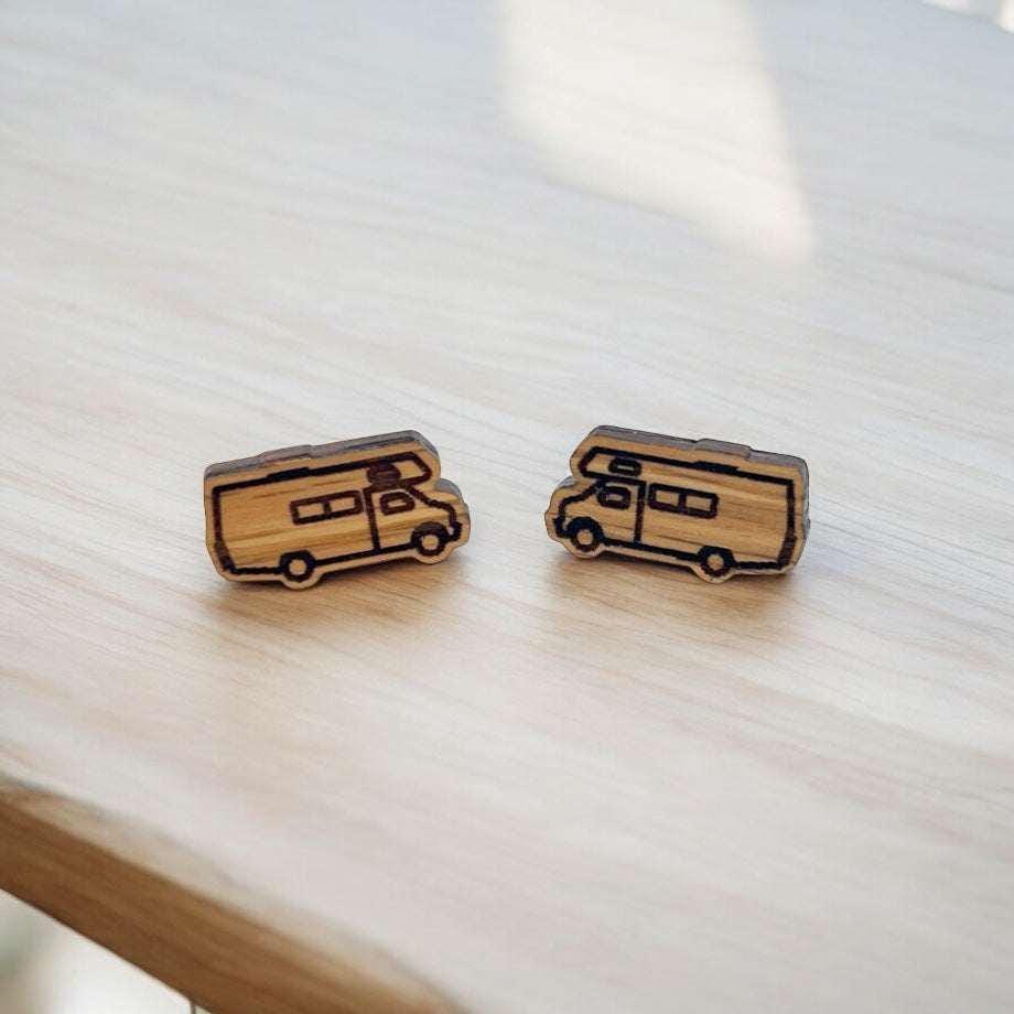 Camper Motorhome RV Cherry Wood Earrings