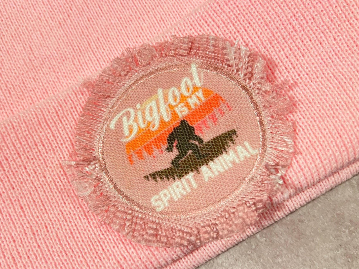 Bigfoot is My Spirit Animal Bigfoot Sasquatch Yeti Beanie Skull Cap Hat Funny Camping pink