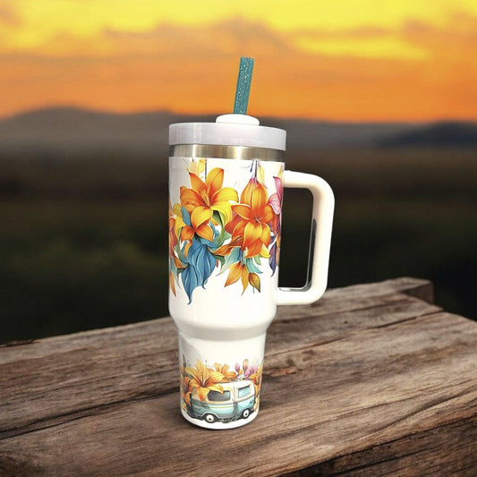 Lilies and Campers 40oz Tumbler Floral Camper Camping Tumbler