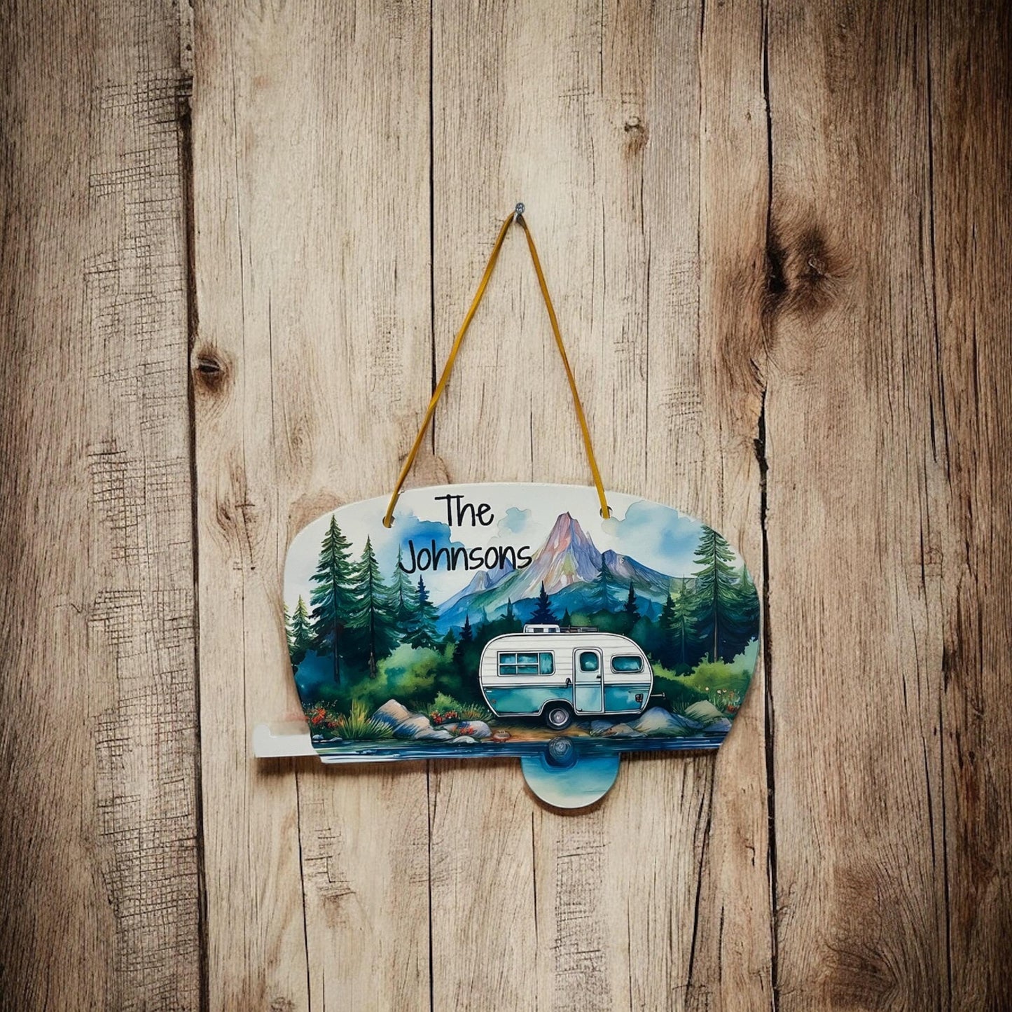 Personalized Custom Forest Camper Shaped Sign Decor Door Hanger Wall Hanger